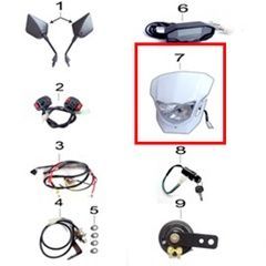 Headlight assembly with fairing (White) for the X-Ride motorcycle