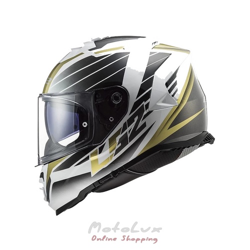 LS2 FF800 Storm Nerve Motorcycle Helmet, Size XXL, White with Gold