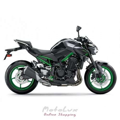 Kawasaki Z900 motorcycle, black and green, 2024