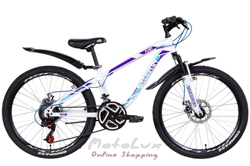 Juniorský bicykel Discovery Flint AM DD, 24 kolies, 13 rám, 2021, white n purple n blue