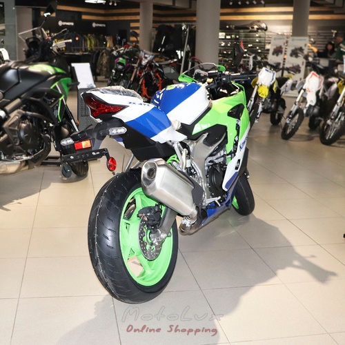 Sport motorkerékpár Kawasaki Ninja ZX 4RR, zöld fehérrel és kékkel, 2024