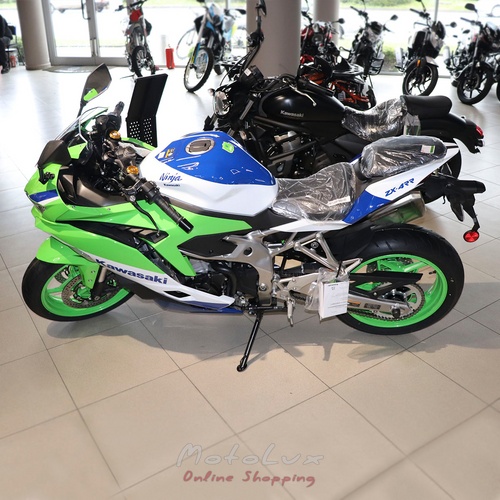 Sport motorkerékpár Kawasaki Ninja ZX 4RR, zöld fehérrel és kékkel, 2024