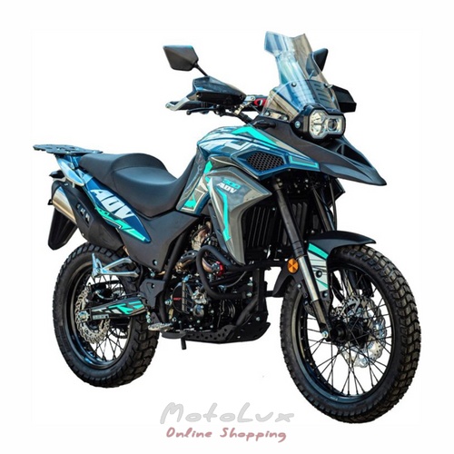 Geon ADV 300 touring motorcycle, gray with turquoise, 2024