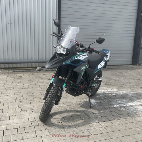 Geon ADV 300 touring motorcycle, gray with turquoise, 2024