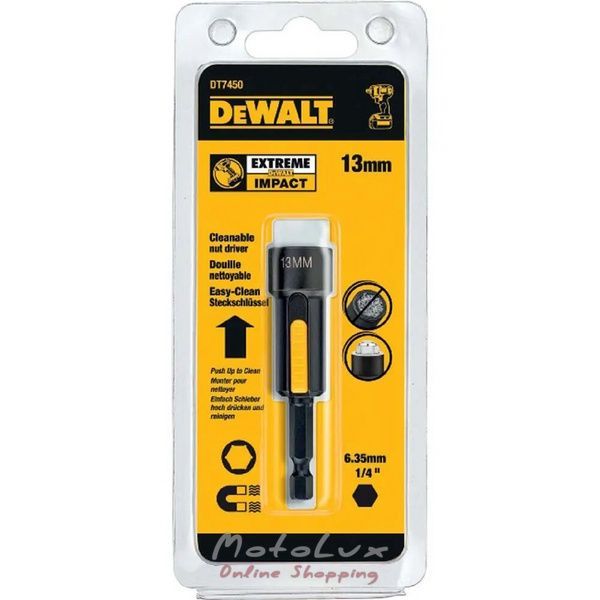 Головка торцевая магнитная Extreme DeWALT DT7450, 1/4x13 мм, шестигранная с подвижным магнитом внутри