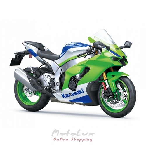 Спортивний мотоцикл Kawasaki Ninja ZX 10R, зелений з синім та білим, 2024