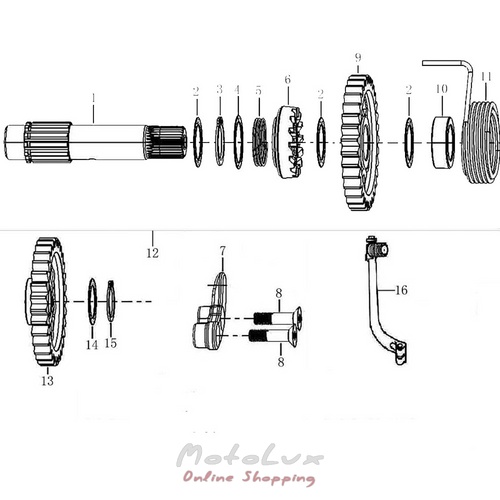 Kickstarter shaft gear for Dacar 250 - 4V motorcycle