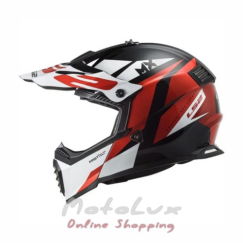 LS2 MX437 Fast Evo Strike Motorcycle Helmet, Size XL, Black with Red