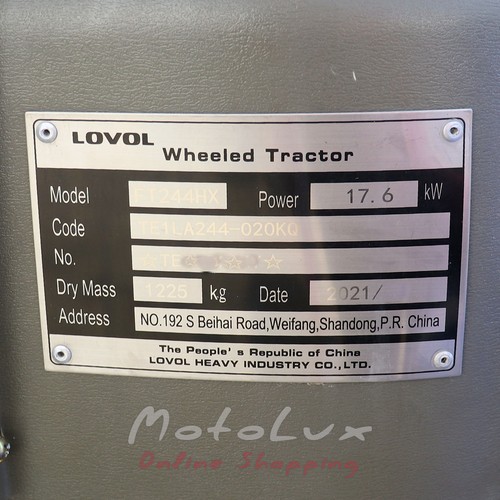 Tractor Foton FT 244 HX 24 HP, 3 cyl., 4x4, Power Steering, Locking Differential