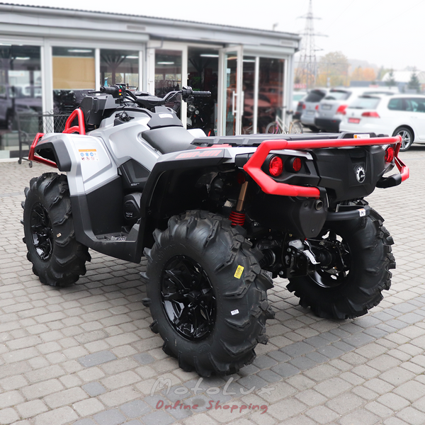 BRP Outlander X MR 1000R Utility ATV, Gray with Red, 2024