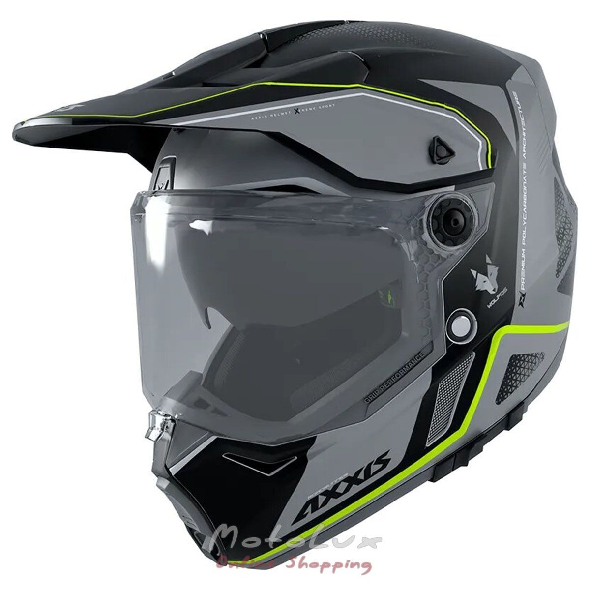 Мотошлем Axxis Wolf DS Roadrunner B2 Gloss Grey — Купить Мотошлем