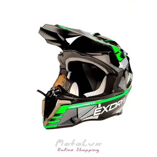 Motorcycle helmet Exdrive EX 806 MX glossy, size XL, green with black