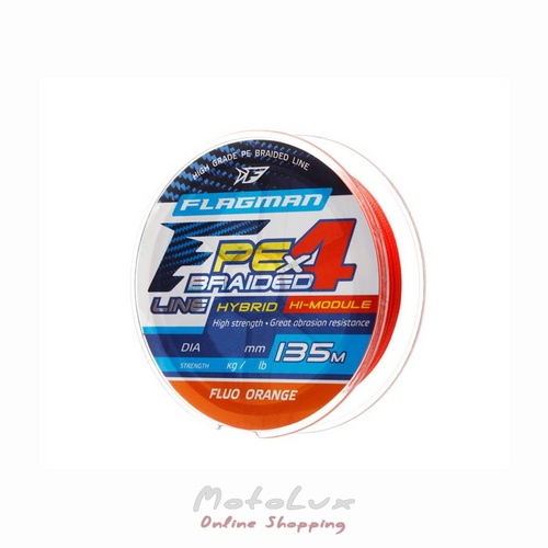 Шнур Flagman PE Hybrid F4 135m FluoOrange 0,10mm. 4,6кг/10lb