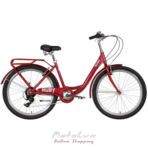 City bike Dorozhnik Ruby Vbr 26, frame 17, red, with rack, 2022